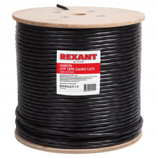 Кабель витая пара U/UTP, CAT 5е, PE, 16PR, 24AWG, OUTDOOR, SOLID, черный, 305м, РФ REXANT