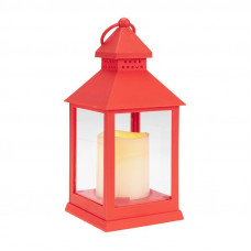 Декоративный фонарь со свечкой, красный корпус, размер 10,5х10,5х24см, цвет ТЕПЛЫЙ БЕЛЫЙ