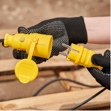 Вилка влагозащищенная прямая, c/з, 16А, IP44, каучук, желтая REXANT