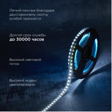 Лента светодиодная 24В, SMD2835, 9,6Вт/м, 120 LED/м, 6500K, 10мм, 5м,IP20 REXANT