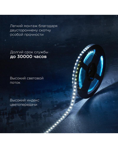 Лента светодиодная 24В, SMD2835, 9,6Вт/м, 120 LED/м, 6500K, 10мм, 5м,IP20 REXANT