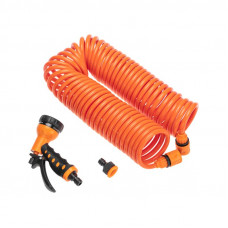 Шланг спиральный, 15м х 8мм, пистолет-распылитель, 2 коннектора, адаптер ЧЕТЫРЕ СЕЗОНА