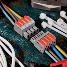 Клемма СМК 222-424R проходная разъемная 4 полюса серая 0,2-2,5/4мм² (20 шт/уп) REXANT