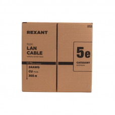 Кабель витая пара F/UTP, CAT 5e, PE, 4PR, 24AWG, OUTDOOR, SOLID, черный, 305м, серия LIGHT, РФ REXANT