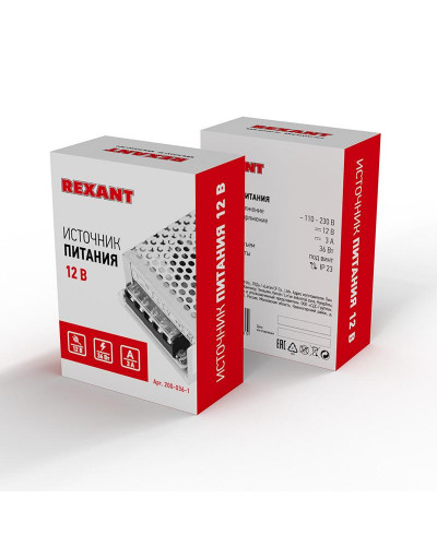 Источник питания 110-250 V AC/12 V DC 3 A 36 W с разъемами под винт, без влагозащиты (IP20)