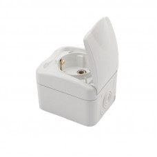 Розетка одноместная (керамика) Mini OG IP54 с/з, о/у, белая KRANZ