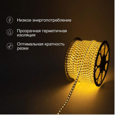 Лента светодиодная 220В, SMD5050, 60 LED/м, Теплый белый, 13х8мм,с кабелем питания, IP67 NEON-NIGHT