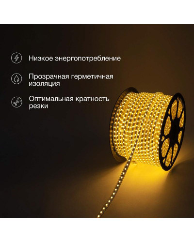 Лента светодиодная 220В, SMD5050, 60 LED/м, Теплый белый, 13х8мм,с кабелем питания, IP67 NEON-NIGHT
