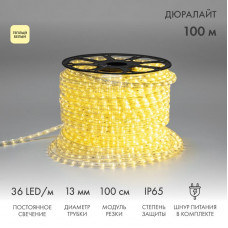 Дюралайт LED двухжильный 230В 13мм 36 LED/м ТЕПЛЫЙ БЕЛЫЙ постоянное свечение модуль 1м бухта 100м NEON-NIGHT