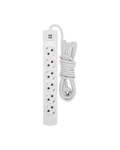 Удлинитель PREMIUM 6 гнезд, 5м, 3х1,5мм², с/з, 2 USB, белый REXANT