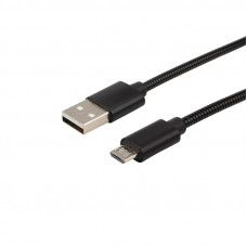 Кабель USB-A – micro USB, 2А, 1м, в черной металлической оплетке REXANT