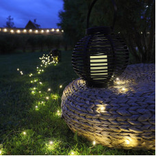 Декоративный фонарь на солнечной батарее 20х20х22 см, черный плетеный корпус, теплый белый цвет свечения NEON-NIGHT