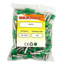 Наконечник штыревой втулочный изолированный F-18 мм 6 мм² (НШВи 6.0-18) зеленый REXANT