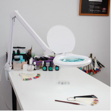 Лупа на струбцине круглая 5D с подсветкой 72 SMD, сенсорный регулятор яркости, ø152мм, белая REXANT