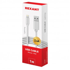 Кабель USB-A – Lightning для Apple, 2,4А, 1м, ПВХ, белый REXANT