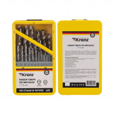 Набор сверл по металлу, 1-13мм (через 0,5мм), HSS, цилиндрический хвостовик, металлический кейс, 25 шт. KRANZ