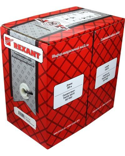 Кабель витая пара SF/UTP, CAT 5e, PVC, 4PR, 24AWG, INDOOR, STRANDED, серый, 305м, REXANT