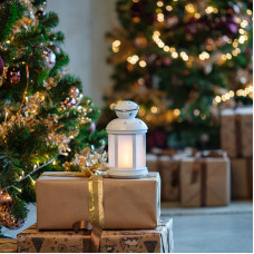 Декоративный фонарь 12х12х20,6 см, белый корпус, теплый белый цвет свечения с эффектом пламени свечи NEON-NIGHT