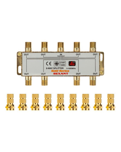 Делитель ТВх8 под F-разъем, 5-1000МГц, Gold (9 F-разъемов в комплекте) REXANT