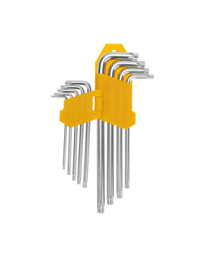 Набор ключей имбусовых Tamper-Torx KRANZ 9 шт., ТТ10-ТТ50, закаленные, удлиненные, никель