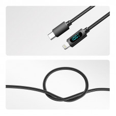 Кабель Type-C – Lightning для Apple, 3А, 1м, в черной нейлоновой  оплетке, с LED-дисплеем REXANT