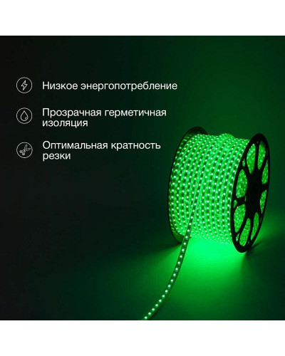 Лента светодиодная 220В, SMD5050, 60 LED/м, Зеленый, 13х8мм,с кабелем питания, IP67 NEON-NIGHT