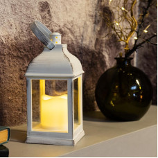 Декоративный фонарь со свечкой, белый корпус, размер 10,5х10,5х22,35 см, цвет ТЕПЛЫЙ БЕЛЫЙ