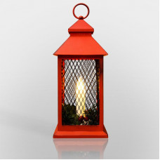 Декоративный фонарь со свечкой, красный корпус, размер 13,5х13,5х30,5 см, цвет ТЕПЛЫЙ БЕЛЫЙ