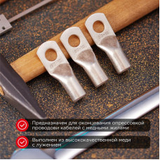 Наконечник медный луженый ТМЛ-Р 50–10 (50мм² - Ø10мм) (в упак. 50 шт.) REXANT