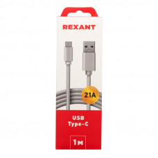 Кабель USB-A – Type-C, 2,1A, 1м, ПВХ, белый, REXANT