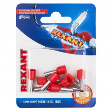Наконечник штыревой втулочный изолированный F-12 мм 10 мм² (НШВи 10-12) красный, в упак. 10 шт. REXANT