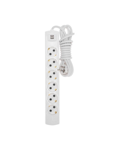 Удлинитель PREMIUM 6 гнезд, 3м, 3х1,5мм², с/з, 2 USB, белый REXANT