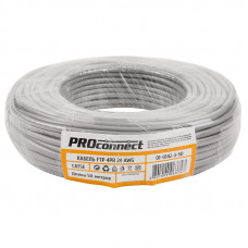 Кабель витая пара омедненный, F/UTP, CCA, CAT 5e, PVC, 4PR, 24AWG, INDOOR, SOLID, серый, 50м PROconnect