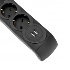 Фильтр сетевой 5 гнезд, 5м, 3х1,5мм², с автовыкл, 2 USB, черный KRANZ