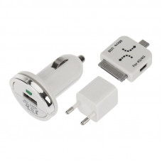 Комплект СЗУ, АЗУ, кабель miniUSB-USB, переходник microUSB 30 pin белый