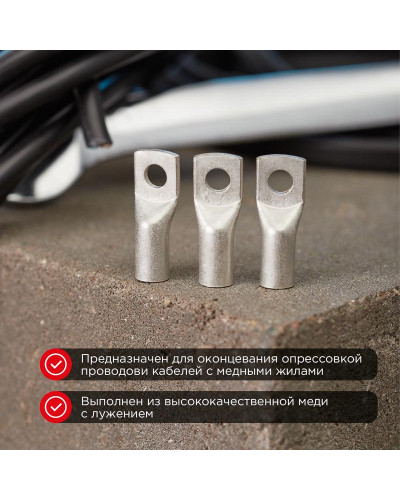 Наконечник медный луженый ТМЛ-Р 25–6 (25мм² - Ø6мм) (в упак. 100 шт.) REXANT