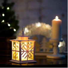 Декоративный фонарь со свечкой, белый корпус со снежинкой, размер 12х12х18 см, цвет теплый белый