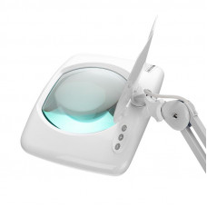 Лупа на струбцине квадратная 5D с подсветкой 60 SMD LED, сенсорный регулятор яркости, 190х157мм, белая REXANT