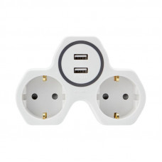 Двойник электрический 16А с/з и защитными шторками + 2 USB порта, 2,4 А, белый REXANT