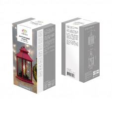 Декоративный фонарь со свечкой, красный корпус, размер 13,5х13,5х30,5 см, цвет ТЕПЛЫЙ БЕЛЫЙ