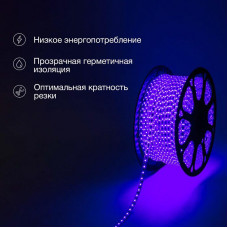 Лента светодиодная 220В, SMD2835, 4,8Вт/м, 60 LED/м, Синий, 10х7мм, 100м, с кабелем питания, IP67 NEON-NIGHT