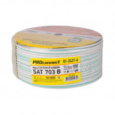 Кабель коаксиальный SAT 703 B, Cu/Al/Cu, 64%, 75Ом, 100м, INDOOR, белый PROconnect