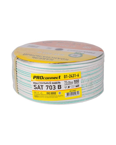Кабель коаксиальный SAT 703 B, Cu/Al/Cu, 64%, 75Ом, 100м, INDOOR, белый PROconnect