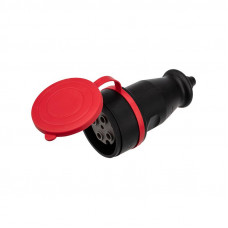 Розетка влагозащищенная переносная с крышкой 1 гнездо, 3Р+РЕ, 32А, IP44, каучук, черная REXANT