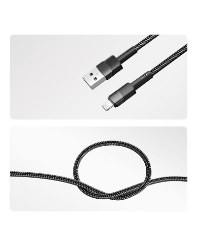 Кабель USB-A – Lightning для Apple, 2,4А, 1м, в черной нейлоновой оплетке REXANT