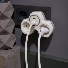 Двойник электрический 16А с/з и защитными шторками + 2 USB порта, 2,4 А, белый REXANT