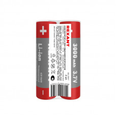 Аккумулятор Li-ion (литий-ион) 18650, 3,7В, 3000мАч, без платы защиты, 2 шт, пластиковая упаковка REXANT