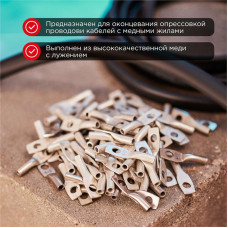 Наконечник медный луженый ТМЛ 4–5–3 (4мм² - Ø5мм) ГОСТ 7386-80 (в упак. 100 шт.) REXANT