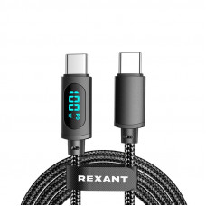 Кабель Type-C – Type-С, 5A, 100Вт, 1м, в черной нейлоновой оплетке, с LED дисплеем REXANT