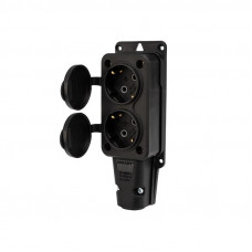 Розетка (колодка) влагозащищенная с крышкой 2 гнезда, с/з, 16А, IP54, каучук, черная REXANT